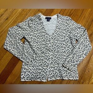 Vintage Ann Taylor  Sweater Women Small White Tan Leaf Print Cardigan Lightweigh